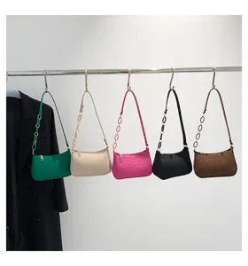 Borsa a tracolla da donna con motivo coccodrillo borsa a baguette in pelle PU con catena