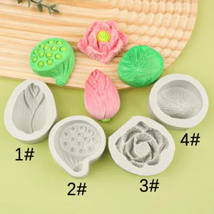 Molde de Silicona con Forma de Flor de Loto y Hoja para Decoración de Pasteles Fondant Chocolate Mousse Hornear Gelatina Suministros DIY