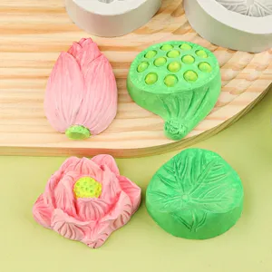 Molde de silicona flor de loto y hoja fondant pastel decoración herramienta detalle.