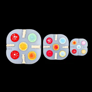 Detailed view of miniature 3D mushroom silicone mold set for DIY clay crafts and landscaping.