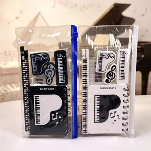 Piano note stationery set clear zipper bag with notebook pencil eraser student gift detail.