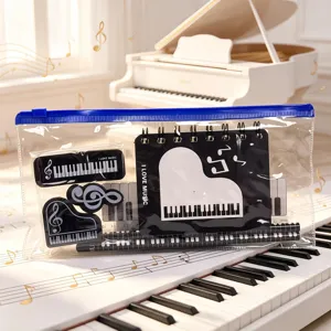 Piano music note stationery set detail view in transparent PVC zipper pouch bag