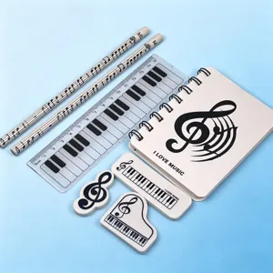 Music theme stationery set with piano keys design pencils ruler notebook and erasers