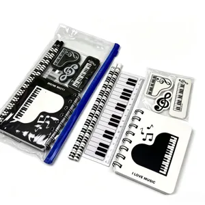 Piano note stationery set including notebook pencil case ruler and erasers for student gift.