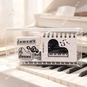 Piano note stationery set in transparent zipper bag with cute notebook and student gifts.
