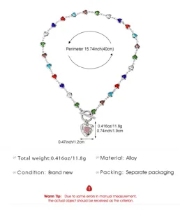 Colorful heart crystal necklace with dimensions and alloy specifications