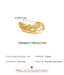 Product details for the vintage gold-colored copper ear cuff with clear cubic zirconia