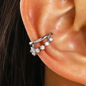 Elegant multi-layer silver ear cuff with sparkling cubic zirconia for non-pierced ears