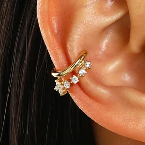 Gold layered ear cuff with sparkling white zircon stones for non-pierced ears jewelry