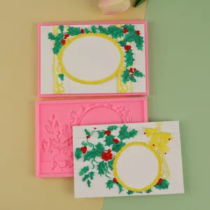 Weihnachten Silikonform Vintage Bilderrahmen Fondant Gips Ton DIY Kuchen Dekoration Werkzeug