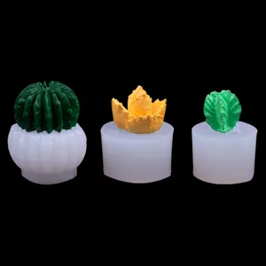 Vista di dettaglio dello stampo in silicone per piante grasse 3D, con forme di cactus traslucide.