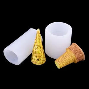 Detailed view of ice cream cone silicone molds and finished models for DIY candle and craft making.