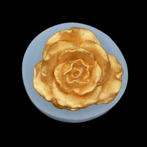 Gold 3D rose detail shot, exquisite handmade epoxy resin craft accessory for DIY phone case decor.