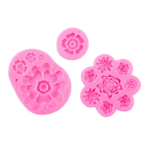 Moldes de flores de silicona rosa para fondant, decoración de pasteles y resina epoxi.