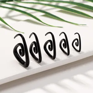 Black acrylic spiral body piercing jewelry, tapered ear stretchers, 5pcs set detail view.