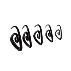 Black acrylic spiral ear taper stretcher body piercing jewelry set for stretching earlobes.