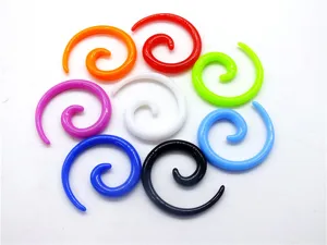 Colorful acrylic spiral ear tappers detail shot, fashion body piercing jewelry set for daily use.