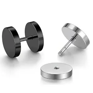 Close-up detail of titanium barbell ear stud featuring a smooth flat round disc screw design.