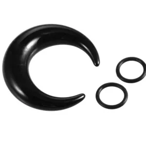 Black horn shaped ear stretcher taper with rubber O-rings body piercing jewelry set main view