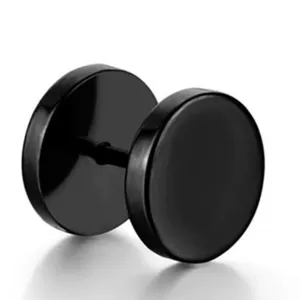 Black titanium barbell ear studs, double round flat industrial piercing jewelry style.