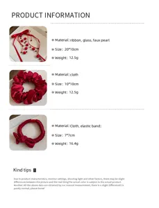 New Year red fabric hair accessories set, ribbon, scrunchies and bow hair ropes for women.