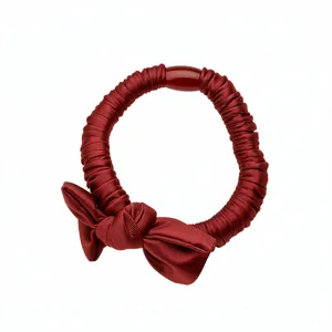 New Year red fabric elastic hair tie with bowknot, stylish versatile scrunchie for women.