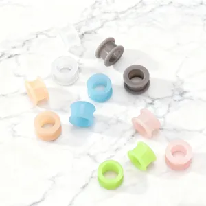 Colorful silicone ear tunnels plugs set, flexible stretchy body piercing jewelry for men.