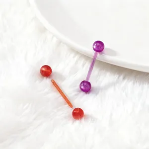 Pearlescent multi-color UV tongue ring body piercing jewelry set with replacement balls.