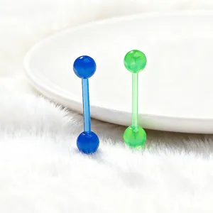 Colorful acrylic tongue ring body piercing jewelry set with straight barbell and dual balls.