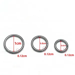 Stainless steel piercing ring detail view, showing size dimensions from 1cm to 0.6cm clearly.
