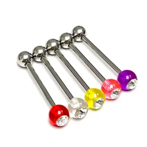 Acrylic rhinestone tongue ring barbell body piercing jewelry, colorful stainless steel stud.