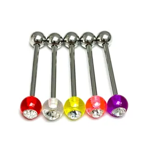Acrylic Rhinestone Body Piercing Jewelry Stainless Steel Straight Bar Lip Stud Tongue Ring Unisex Minimalist Geometric Piercing Stud