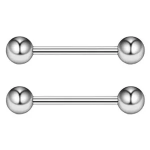 Stainless steel barbell tongue nipple cartilage piercing jewelry set with dual round balls.