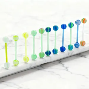 Acrylic Tongue Rings Striped Colorful UV Soft Rod Body Piercing Barbells Geometric Candy Color Tongue Piercing Jewelry For Men Women Daily Decor