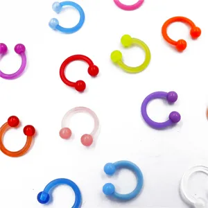 Colorful acrylic horseshoe rings body piercing jewelry set for nose lip ear cartilage.