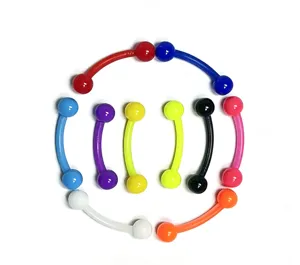 Detail view of colorful acrylic curved barbell eyebrow rings body piercing replacement balls.