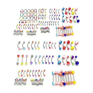 Stainless Steel Body Piercing Jewelry Set Polished Geometric Unisex Ear Nose Lip Tongue Piercing Kit Minimalist Fashion Body Jewelry