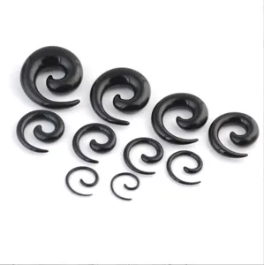 Acrylic spiral ear stretchers set, black plug gauge taper piercing body jewelry tools.