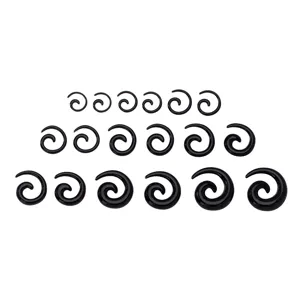 Black acrylic spiral ear tapers stretching kit, multiple sizes body piercing jewelry set.
