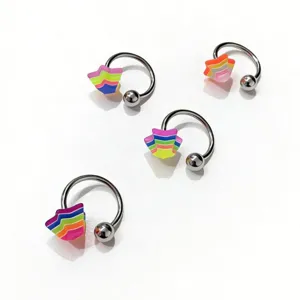 Colorful acrylic star horseshoe rings, stainless steel body piercing jewelry set for lips.
