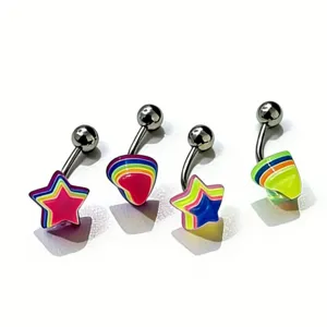 Colorful acrylic resin star and heart body piercing jewelry set for daily body art use.