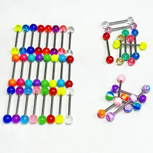 Stainless Steel Tongue Rings Mixed Colors Acrylic Ball Barbell Body Piercing Jewelry For Unisex Punk Fashion Accessories