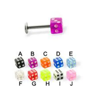 Acrylic dice labret stud body piercing jewelry stainless steel lip ring multi color options