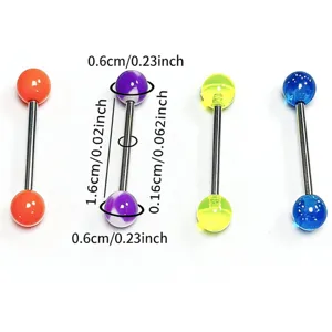 Colorful acrylic tongue rings stainless steel barbell body piercing jewelry set 4pcs