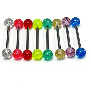 Mixed color acrylic tongue rings stainless steel barbell body piercing jewelry set for women