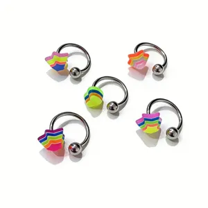 Colorful star horseshoe ring detail, stainless steel body piercing jewelry for fashion.