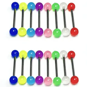 Colorful acrylic tongue ring stainless steel barbell body piercing jewelry detail view