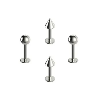 Titanium internal thread labret studs with ball and spike top for body piercing jewelry.
