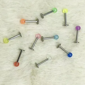 Stainless steel labret lip piercing studs with colorful acrylic replacement balls body jewelry.