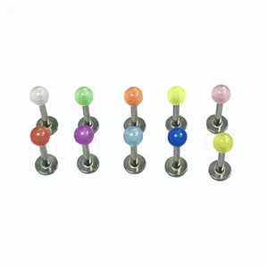 Stainless steel labret lip rings with colorful acrylic glow balls fashion body piercing jewelry
